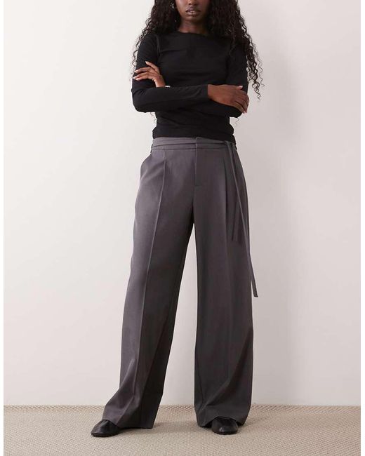 Gina Tricot Gray Mid Waist Tailored Belted Trousers