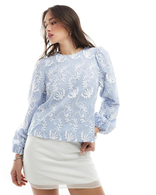 Object Blue Long Sleeve Top With Applique