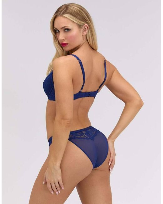 Boux Avenue Blue Harper Briefs Floral Lace Mesh Back High Leg Underwear