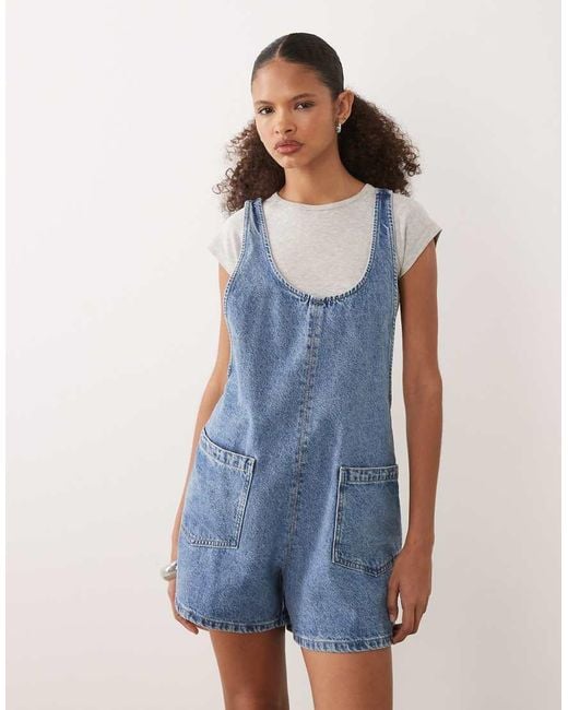 ASOS Blue Denim Playsuit With Scoop Neck And Cross Back