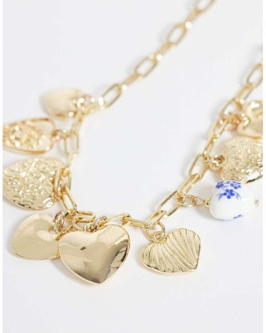 ONLY Metallic Heart Charms Necklace