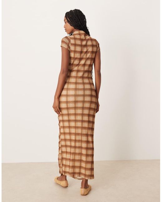 ASOS Natural Mesh Short Sleeve Ruched Midi