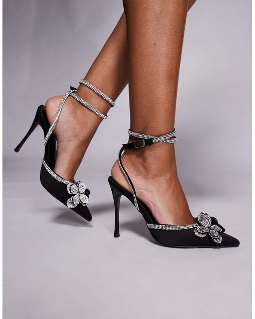 Public Desire Brown Plunge Embellished Heeled Shoes