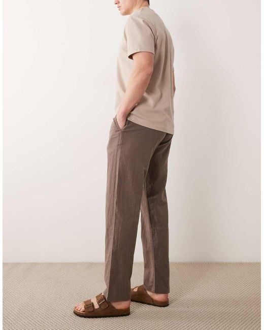 Jack & Jones Natural Linen Blend Trouser With Drawstring Waist for men