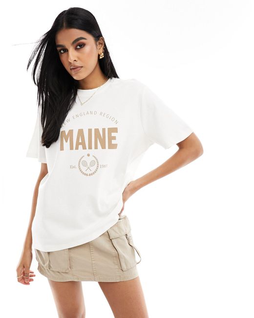 Vero Moda White Super Soft Oversized T-shirt With 'maine' Front Print