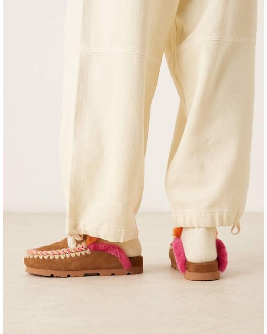 Mou Natural Overstitched Suede Mule