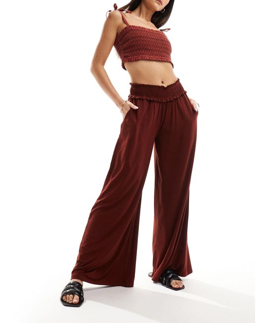 Pantalon large à taille froncée - rouille ASOS en coloris Red
