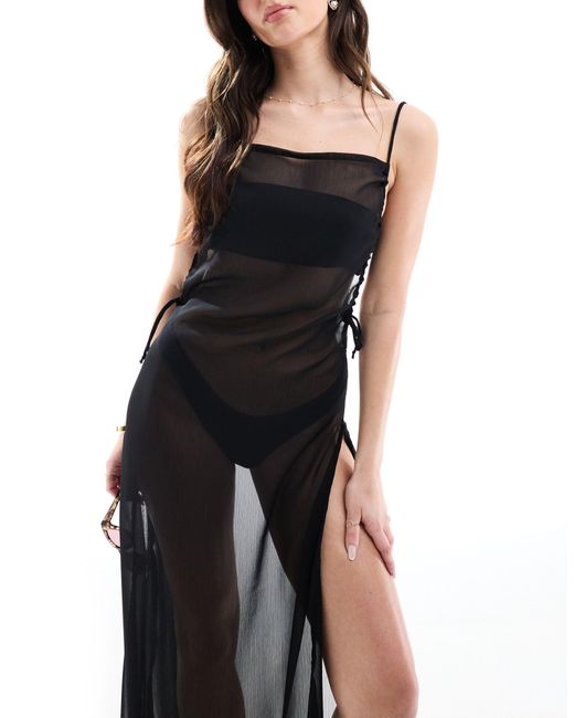 Sarah - vestito da mare lungo trasparente con scollo squadrato di ASOS in Black