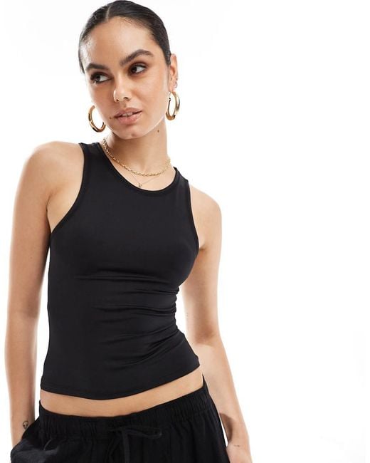 Pull&Bear Black Polyamide Sculpt Racer Neck Tank Top