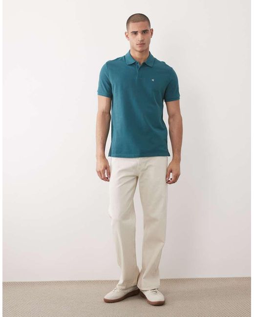 Calvin Klein Blue Monogram Pique Polo Shirt