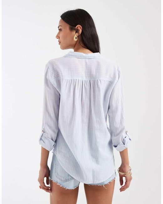 Hollister White Oversized 1/4 Button Up Shirt