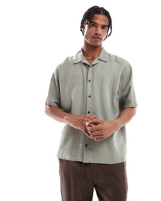 Threadbare Gray Linen Rich Short Sleeve Textured Shirt for men