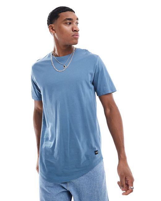 Jack & Jones Blue Essentials Longline T-shirt With Curve Hem for men