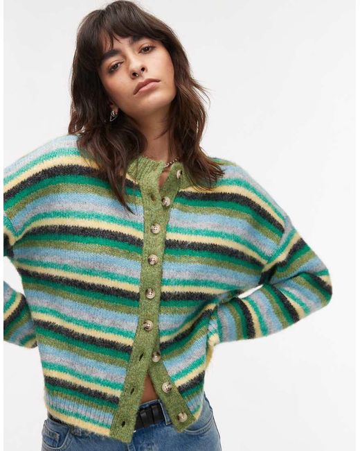 TOPSHOP Green Knitted Stripe Cardigan