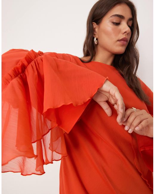 ASOS Red Asos design curve – gestuftes, langärmliges chiffon-maxikleid