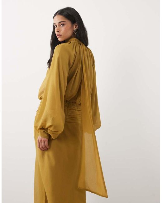 ASOS Multicolor High Neck Drape Chiffon Maxi Dress With Neck Tie