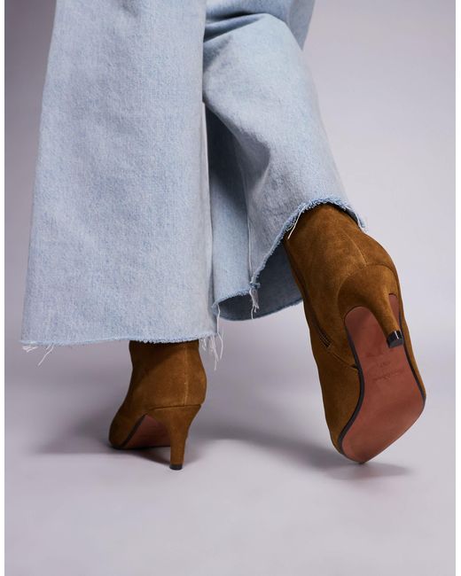 River Island Blue Suede Pointed Kitten Heeled Boots