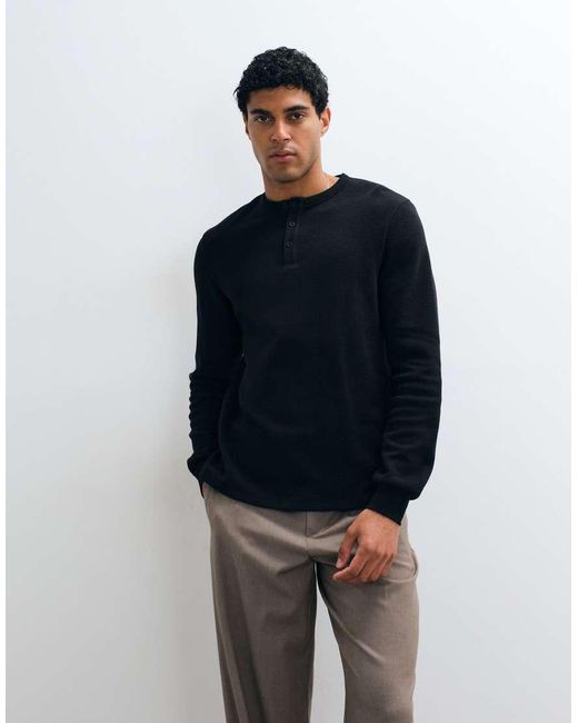 ASOS Blue Regular Fit Long Sleeve T-shirt With Henley for men