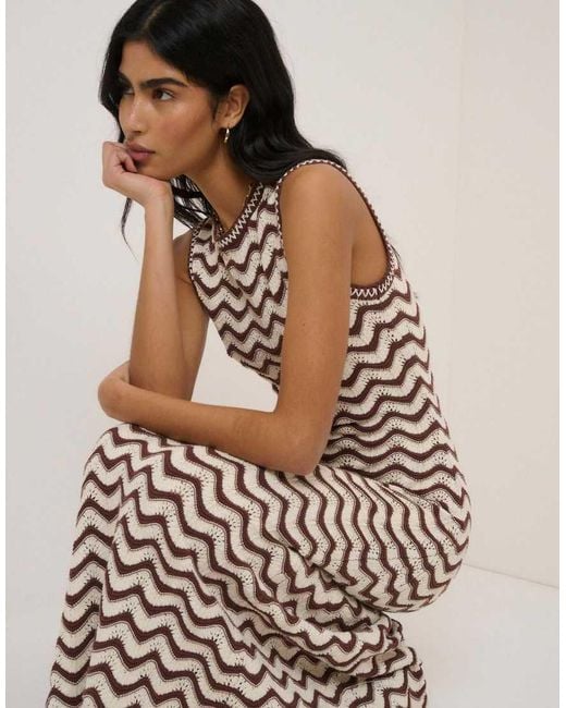 Nobody's Child Natural Crochet Knitted Midi Dress