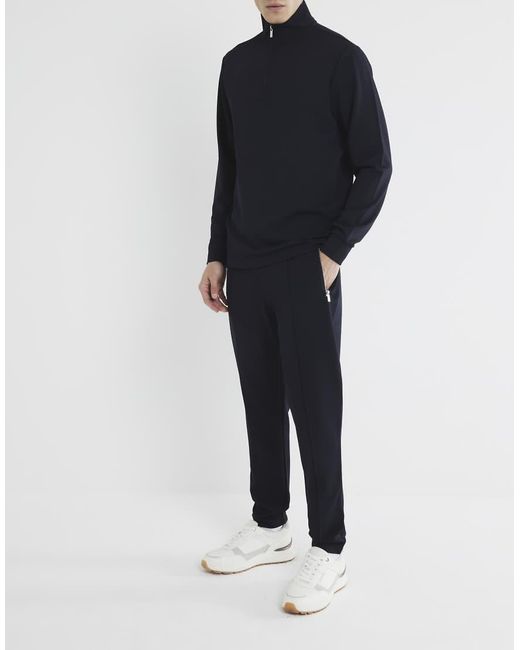 River Island Blue Slim Fit Stretch Textured Smart Joggers for men