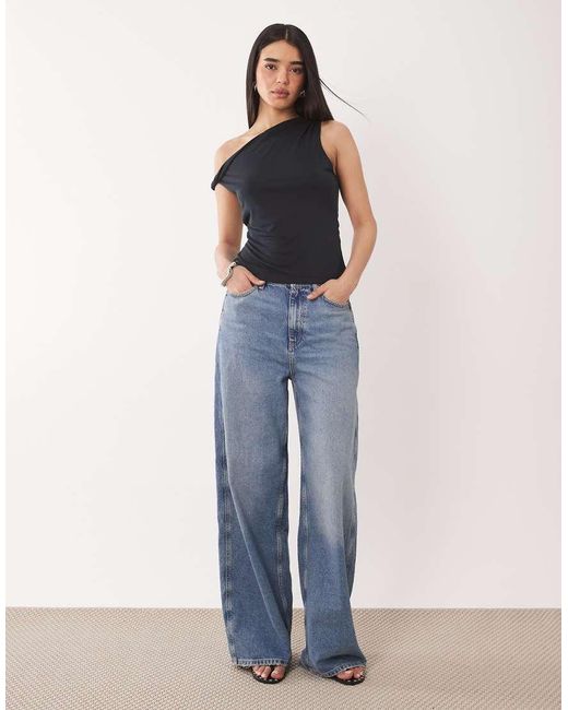 ASOS Blue Soft Touch Twist Off Shoulder Top