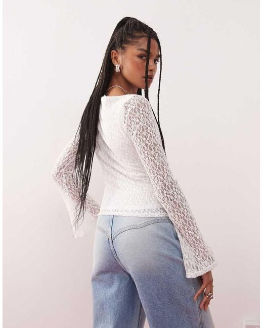 Reclaimed (vintage) Pink Long Sleeve Lace Top