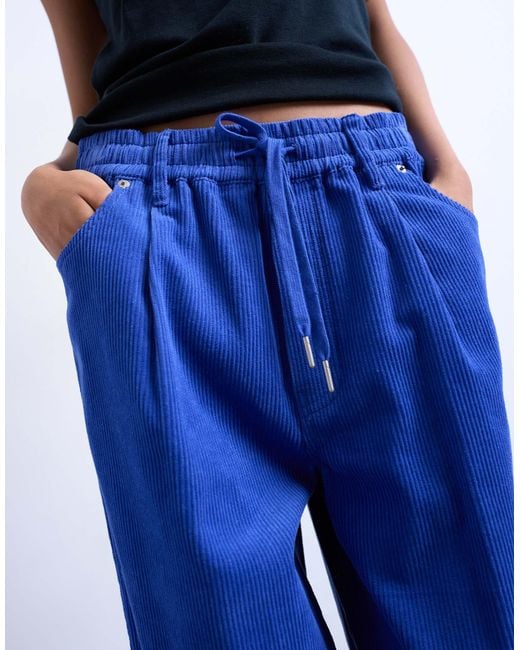 TOPSHOP Blue Cord Wide Leg Trouser With Drawcord