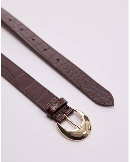 & Other Stories Blue Real Leather Croc Mid Waist Belt With Gold Buckle