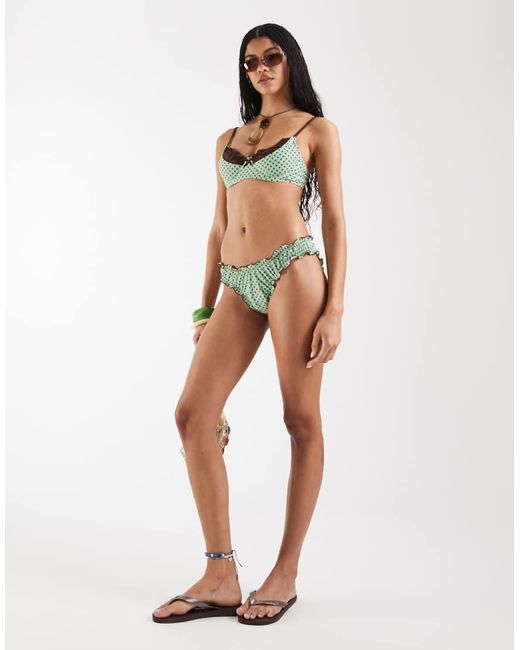 Reclaimed Vintage Brown Underwire Bikini Top With Frill Layer