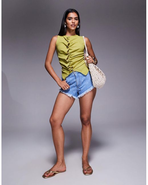 River Island Green Textured Button Front Top