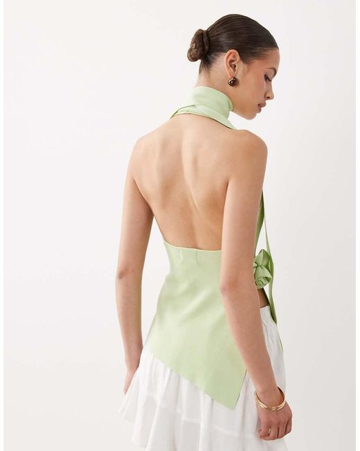 SNDY'S Green Knit Halter Scarf Neck Detail Top