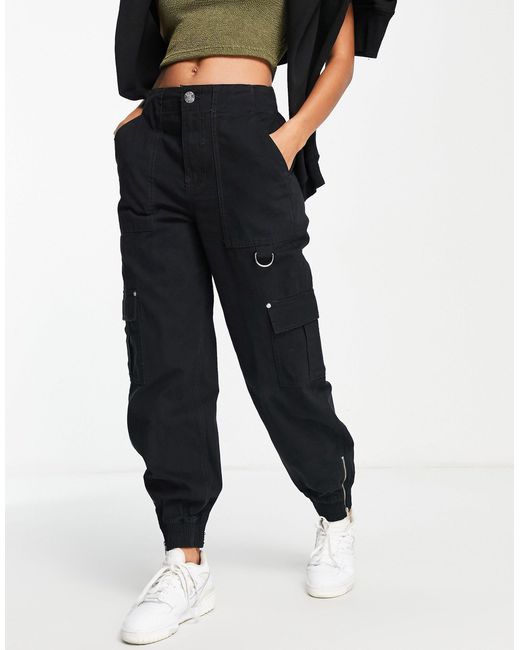 River Island Cotton Zip Cuff Cargo Trouser in Black Lyst