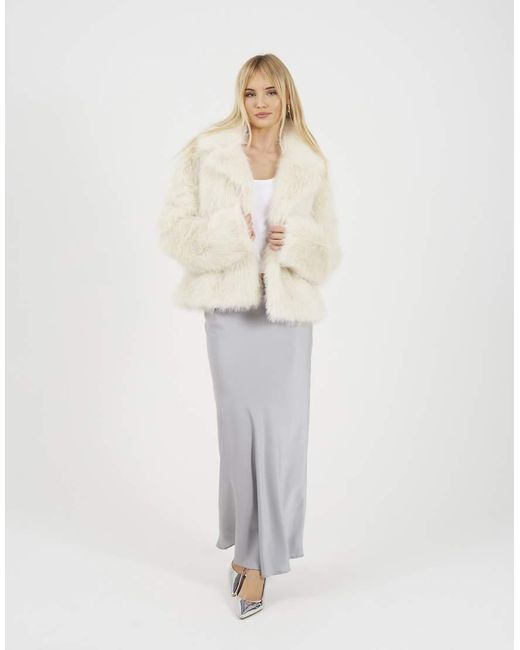 Brave Soul White Tinsel Faux Fur Jacket