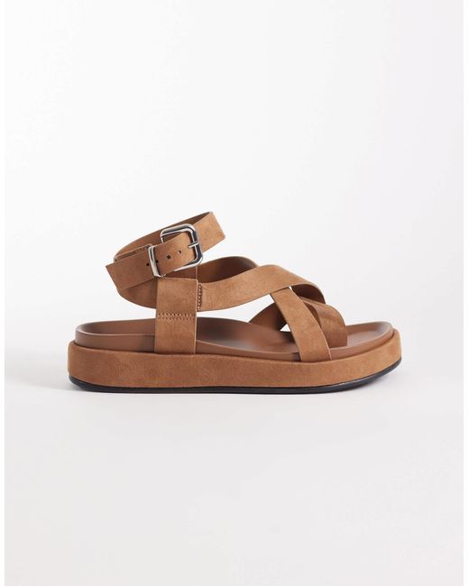 ASOS Faye Cross Strap Footbed Sandal in Brown | Lyst