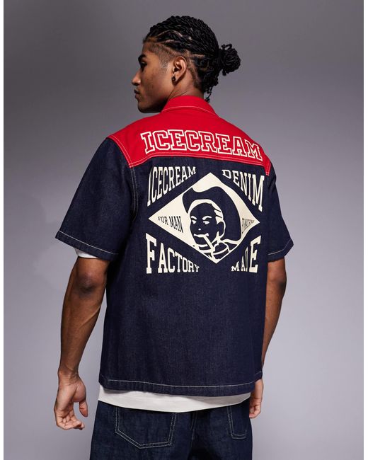 ICECREAM – industriell gefertigtes, kurzärmliges hemd im workwear-stil aus denim in Blue für Herren