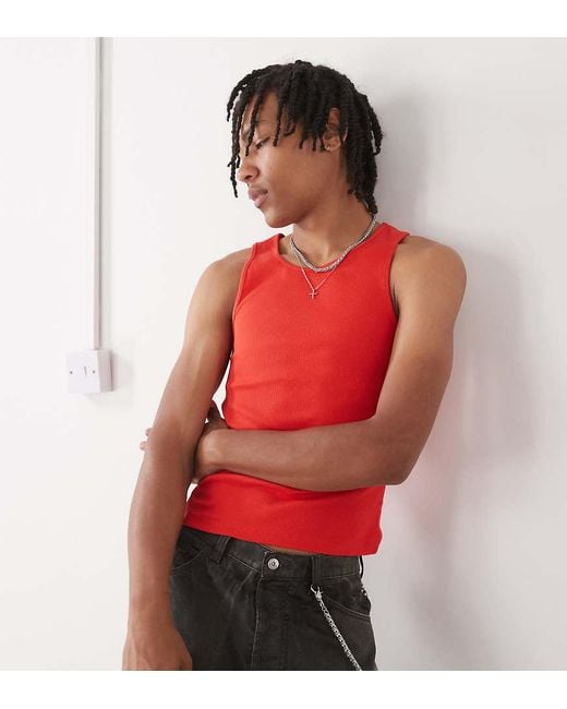 Collusion Red Ribbed Vest for men