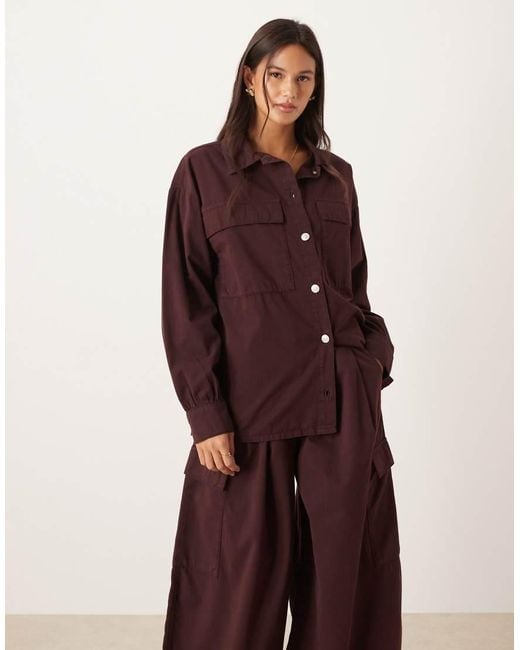 Camisa Extragrande Con Bolsillos Cargo De Algodón De -Morado ASOS de color Red