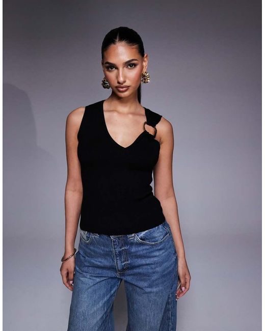ASOS Gebreide Top Met Structuur En Gouden Ring in het Blue