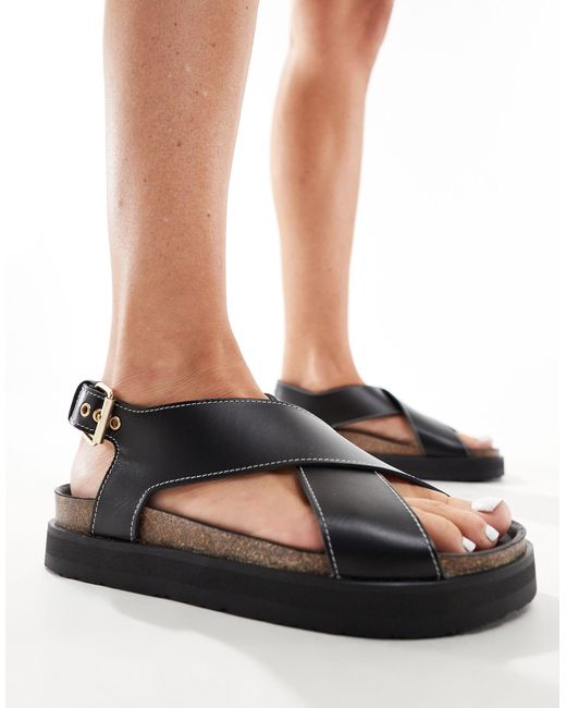 & Other Stories Black Leather Cross Strap Sandals