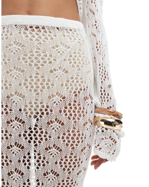 Miss Selfridge White Beach Crochet Maxi Skirt