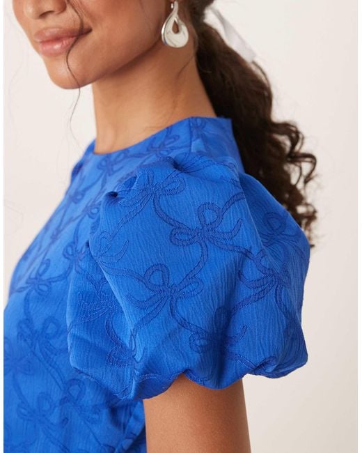 Sister Jane Blue Puff Sleeve Bubble Hem Mini Dress