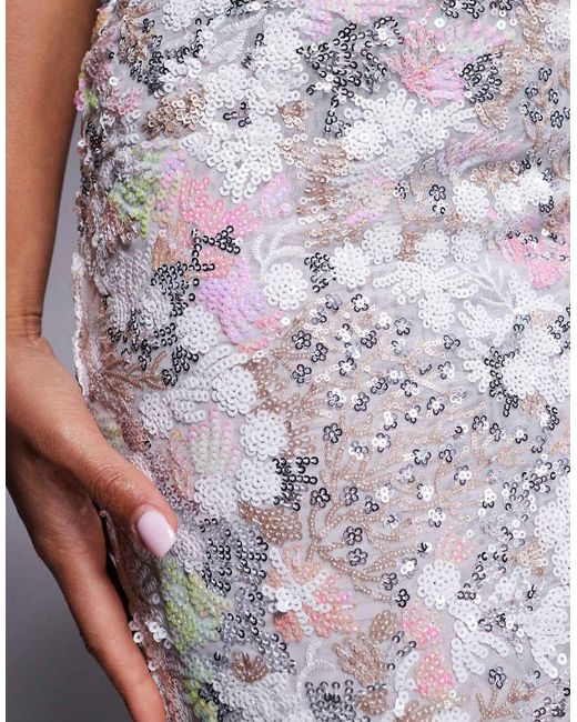 Oh Polly Gray Artisan Sequin Cowl Neck Maxi Dress