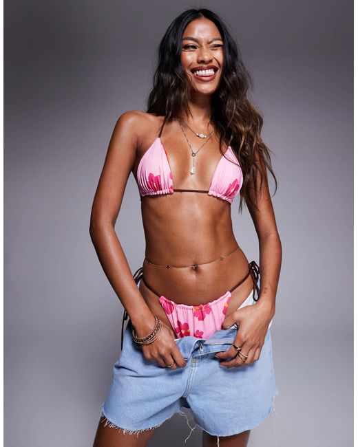 ASOS Pink Hailey Reversible Hibiscus Print Micro Triangle Bikini Top