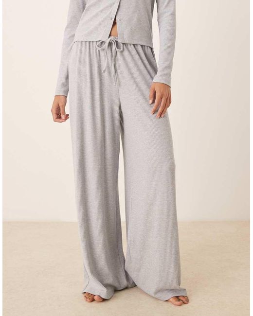ASOS Natural Lounge Mix & Match Rib Wide Leg Trouser