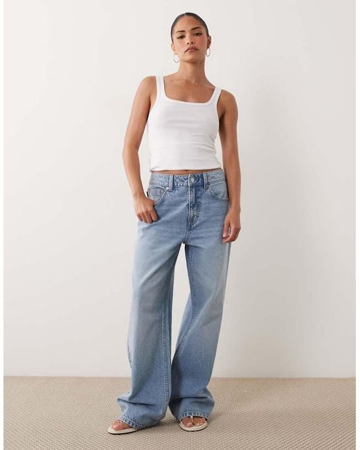 ASOS Blue Asos Design Petite Straight Wide Leg Jeans