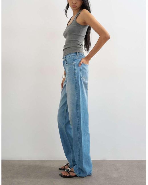 TOPSHOP Blue Cinch Low Rise Relaxed Jean