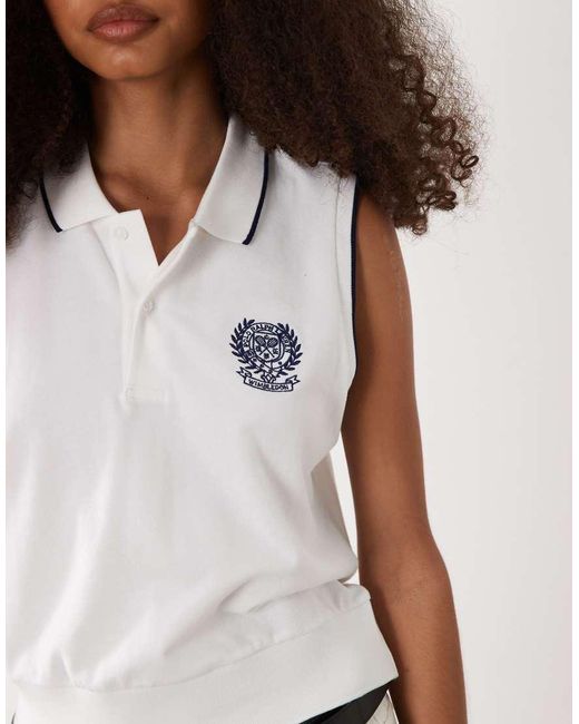 Polo Ralph Lauren White Wimbledon Capsule Logo Stretch Mesh Sleeveless Polo Shirt
