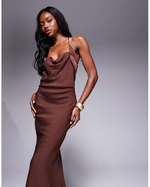 ASOS Purple Satin And Chiffon Mix Cowl Neck Bias Maxi Dress