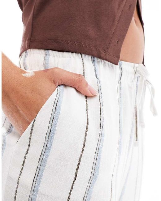 ONLY Gestreepte Broek Van Linnenmix Met Wijde Pijpen in het White