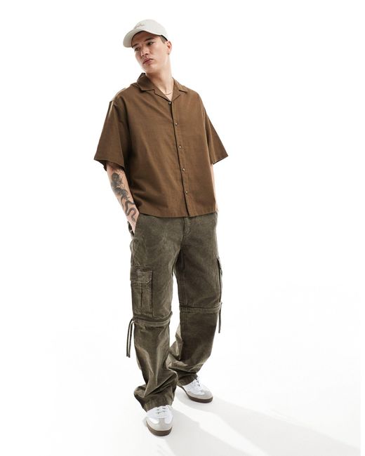 Chemise oversize coupe carrée en lin mélangé avec col à revers - marron ASOS pour homme en coloris Brown